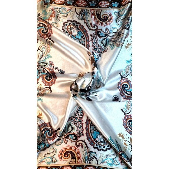2/$30 NEW White Aqua Ivory Gray Black Floral Delicate Flower Silky Fashion Scarf - Picture 7 of 14